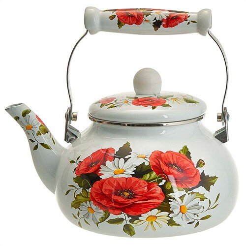 519112-РСВ (в уп.8шт.) - Чайник эмалированный с ке [01108644] 519112-РСВ (в уп.8шт.) - Чайник эмалированный с керамической ручкой 2,5л. "Маки" EM-1332, материал: эмалированная сталь, нержавеющая сталь, керамика.