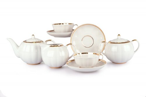 01064 (в уп.1наб.) - Чайный сервиз 15пр. Тюльпан &quot; [01095300] 01064 (в уп.1наб.) - Чайный сервиз 15пр. Тюльпан "Московский с лентой" на 6 персон: Чайник 750мл - 1шт, сахарница 600мл - 1шт, сливочник 500мл - 1шт, чашка чайная 220мл - 6шт, блюдце диам 150мм - 6шт.