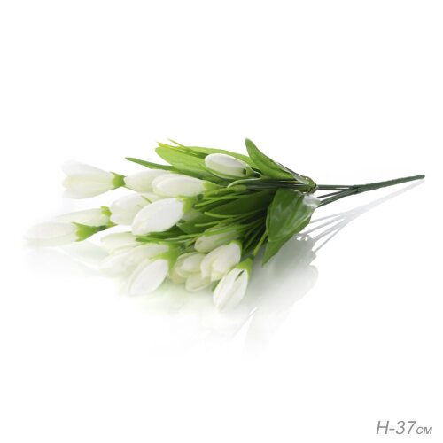 689844 (в уп.2/400шт.) - Цветок искусственный Подс [01106335] 689844 (в уп.2/400шт.) - Цветок искусственный Подснежник H=37см. /W1040/ белый, материал: текстиль.