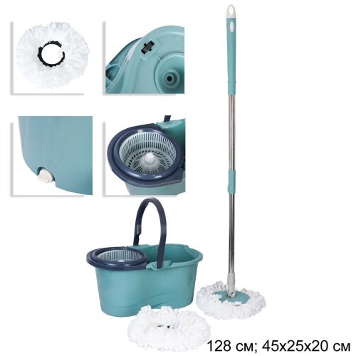 727267 (в уп.25шт.) - Ведро с отжимом и шваброй, ц [01106762] 727267 (в уп.25шт.) - Ведро с отжимом и шваброй, центрифуга пластик. / EDX-457 /, 2 насадки, размеры: 128см, 45х25х20см, материал: пластик, металл.