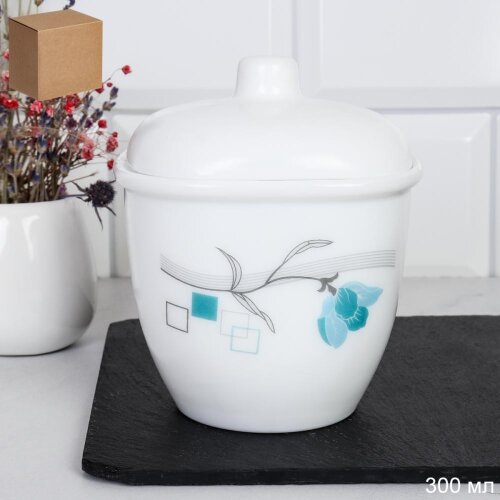 722039 (в уп.48шт.) - Сахарница с крышкой 300мл, к [01108610] 722039 (в уп.48шт.) - Сахарница с крышкой 300мл, квадратная /SQFTZ40 (6834-2)/ Бирюза квадраты, материал: стеклокерамика.