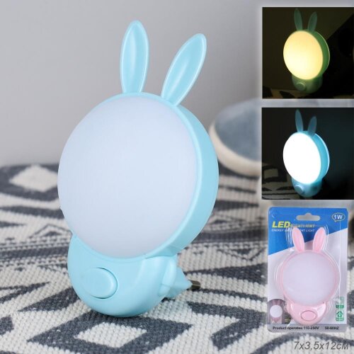 729985 (в уп.340шт.) - Светильник ночник в розетку [01107374] 729985 (в уп.340шт.) - Светильник ночник в розетку Зайка /CW415-74/ стационарный, материал: пластик.