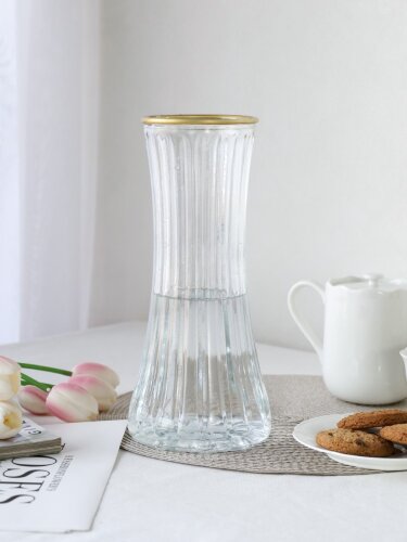 751162 (в уп.20шт.) - Ваза для цветов 28см золотой [01111060] 751162 (в уп.20шт.) - Ваза для цветов 28см золотой ободок, без и/уп. / WRD-156 /, материал: стекло.