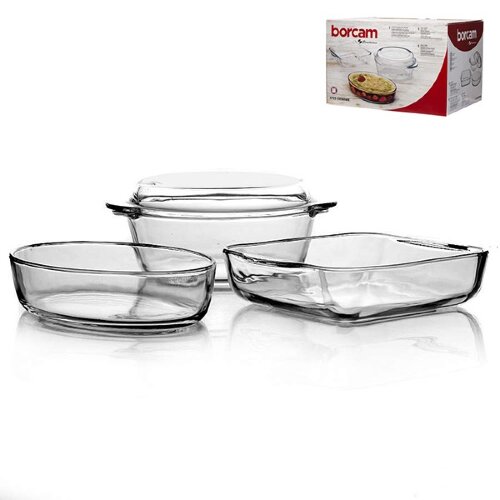 159071 (в уп.2наб.) - Набор посуды для СВЧ 4 пр. ( [01110571] 159071 (в уп.2наб.) - Набор посуды для СВЧ 4 пр. (кастрюля с кр.2л+лоток квадр.2л+форма овал.1,5л), материал: стекло.