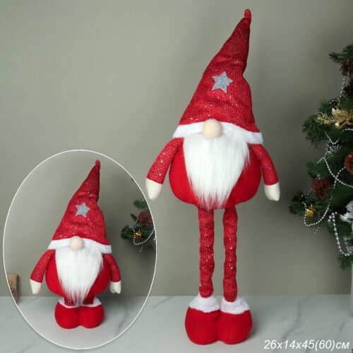 725150 (в уп.48шт.) - Фигурка Гном на телескопичес [01110667] 725150 (в уп.48шт.) - Фигурка Гном на телескопических ножках 26х14х45/60см., красный / SH026 /, материал: текстиль, пластик
