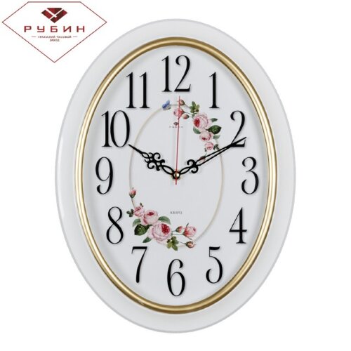 3829-107 (в кор.10шт.) - Часы настенные овал, разм [01085878] 3829-107 (в кор.10шт.) - Часы настенные овал, размер: 29,5х38,5см, корпус белый с золотом "Розы" "Рубин", материал: пластик, стекло, часовой механизм кварцевый, плавный ход
