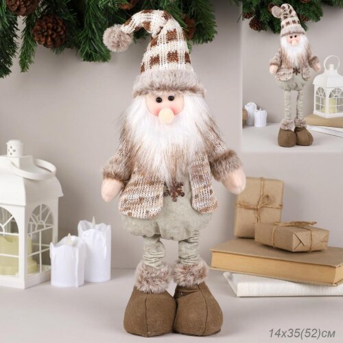 750792 (в уп.60шт.) - Фигурка Дед мороз на телеско [01110668] 750792 (в уп.60шт.) - Фигурка Дед мороз на телескопических ножках 14х35(52)см,  /NA108-1/745037/, материал: текстиль, пластик.