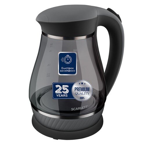 444454-РСВ (в уп.8шт.) - Электрический чайник (чер [01105629] 444454-РСВ (в уп.8шт.) - Электрический чайник (черный) 1,7л. "SCARLETT" SC-EK27G82, мощность 2200Вт, материал корпуса: стекло.