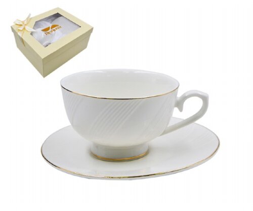 00110570 (в уп.24наб.) - Чайный набор 2 пр. в пода [01110858] 00110570 (в уп.24наб.) - Чайный набор 2 пр. в подар.упак. Lavenir "Пломбир" (кружка 200мл.-1шт, блюдце 15см.-1шт.), GS02-GL 2G, материал: фарфор.