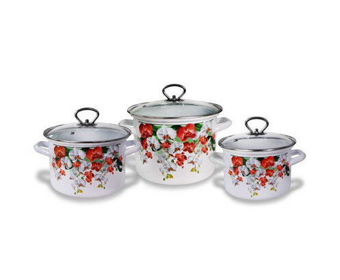 467999-РСВ (в уп.1наб.) - Набор из 3-х кастрюль со [01104002] 467999-РСВ (в уп.1наб.) - Набор из 3-х кастрюль со стекл.крышками "АРИСТОКРАТКА-5-1-Люкс" стиль пр-во ООО "КМК", материал: эмалированная сталь.