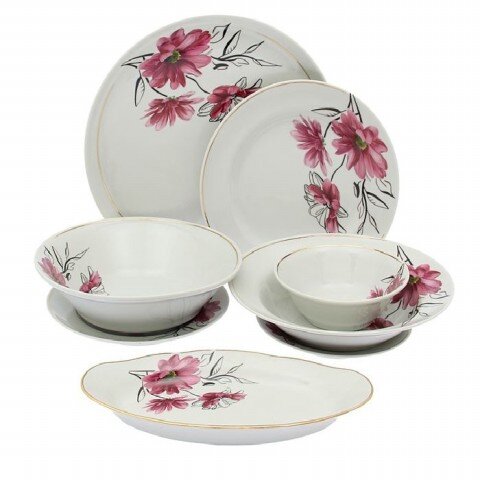 Д6с2252ф34 (в кор.1наб.) - Сервиз стол.36пр. на 6 [01073461] Д6с2252ф34 (в кор.1наб.) - Сервиз стол.36пр. на 6 персон, 4 вида тарел.ф.Идиллия "Королевский георгин" (Тарелка 175мм мелкая - 6шт, тарелка 200мм мелкая - 6шт, тарелка 240мм мелкая - 6шт, тарелка 220мм глубокая 350см3 - 6шт, блюдо овальное 330мм - 1шт, селедочница 250мм - 1шт, салатник 1200см3 - 1шт, салатник 360см3 - 6шт, солонка 50см3 - 2шт, перечница 60см3 - 1шт, крышка к горчичнице 50см3 - 1шт.)