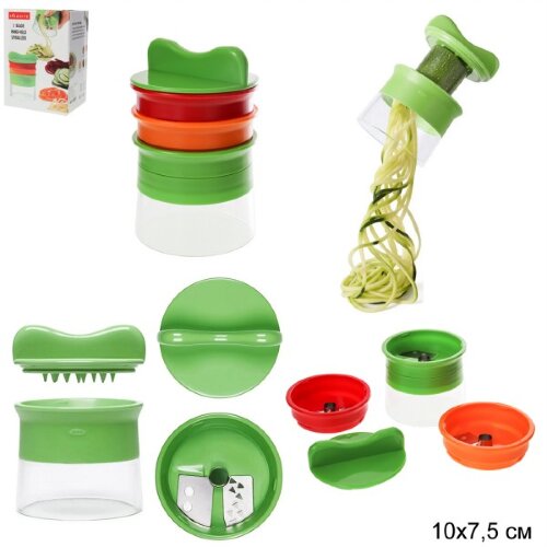 679024 (в уп.100шт.) - Овощерезка с 3 насадками / [01101301] 679024 (в уп.100шт.) - Овощерезка с 3 насадками / TR-187 /, размер: 10х7,5см, материал: металл, пластик.