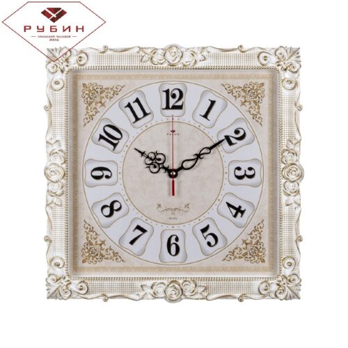 3838-002 (в кор.5шт.) - Часы настенные квадрат."К [01088046] 3838-002 (в кор.5шт.) - Часы настенные квадрат."Классика" "Рубин", корпус белый с золотом, размер: 38х38см, материал: пластик, стекло, металл, часовой механизм кварцевый, плавный ход.