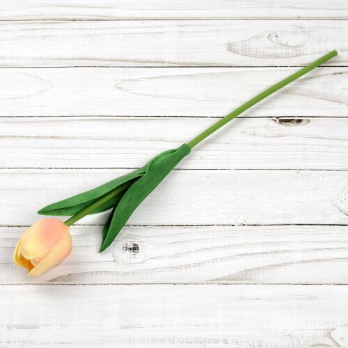 703788 (в уп.10шт.) - Цветок искусственный Тюльпан [01111649] 703788 (в уп.10шт.) - Цветок искусственный Тюльпан H=30см, желто-розовый /1205/ латэкс, материал: вспененный ПВХ.