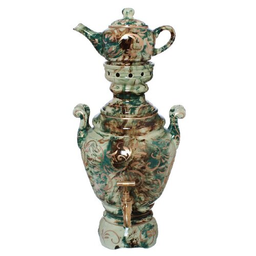 23896 (в кор.1наб.) - Чайный набор 2пр. Самовар, м [01089314] 23896 (в кор.1наб.) - Чайный набор 2пр. Самовар, мрамор зелёный (Самовар 4л., чайник 500мл.), керамика, высота 480мм. (В упаковке)