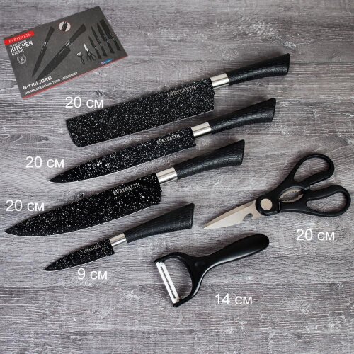 727926 (в уп.30наб.) - Набор кухонных ножей 6 пред [01106664] 727926 (в уп.30наб.) - Набор кухонных ножей 6 предметов в магнитной коробке / WD-102 / ножницы и овощечистка в комплекте, материал: нержавеющая сталь.