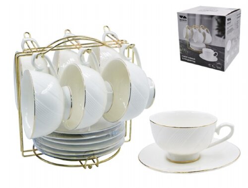 00110571 (в уп.8наб.) - Чайный набор 12пр. на мет. [01110863] 00110571 (в уп.8наб.) - Чайный набор 12пр. на мет.подставке Lavenir "Пломбир" GS02-GL 12M (Кружка 200мл. - 6шт, блюдце 15см. - 6шт.), материал: фарфор.