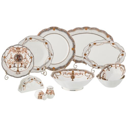 264-916 (в кор.2наб.) - Столовы сервиз 26пр. на 6 [01097272] 264-916 (в кор.2наб.) - Столовы сервиз 26пр. на 6 персон.(Тарелка подстановочная  d=27см.-6шт, тарелка суповая d=23см-6шт, тарелка десертная d=20,5см. -6шт, блюдо 35*23*2см -1шт, блюдо 27*18,5*1,5см -1шт, салатник большой 23*7см-1шт, салатник маленький 15*5см, набор д/специй d=5,5см, h=7,5см - 2шт,салфетница 12*4*7см. -1шт.), материал: фарфор.