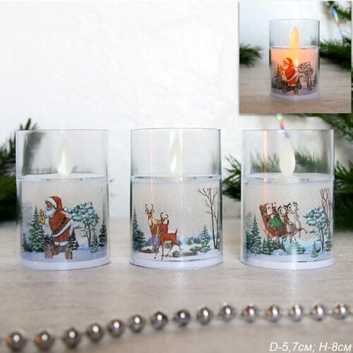 730906 (в уп.12/480шт.) - Свеча светодиодная, подв [01107681] 730906 (в уп.12/480шт.) - Свеча светодиодная, подвижный фитиль в подсвечнике 6х8 см / VFR-109 / Новогодняя, материал: пластик.