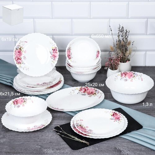 731447 (в уп.4наб.) - Столовый набор 20пр. / 20/LH [01107661] 731447 (в уп.4наб.) - Столовый набор 20пр. / 20/LHK6810 (19010) Розовая композиция (Тарелка 19см. - 6шт, тарелка 21,5см. - 6шт, салатник 650мл. - 6шт, салатник 1,3л. - 1шт, блюдо овальное 25х20см. - 1шт.)