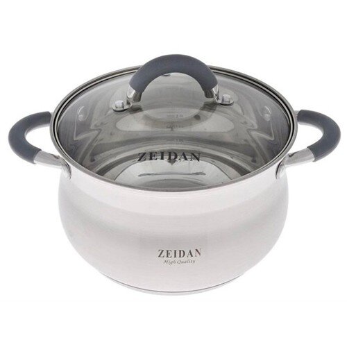 565604-РСВ (в уп.1шт.) - Кастрюля ZEIDAN Z-50252 с [01110702] 565604-РСВ (в уп.1шт.) - Кастрюля ZEIDAN Z-50252 со стеклянной крышкой 4л, подходит для всех видов плит, материал: нержавеющая сталь.