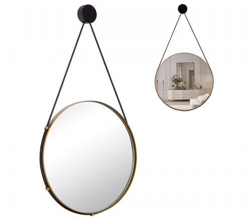 4005-Z4 (1) Зеркало интерьерное настенное в кругло [01107413] 4005-Z4 (1) Зеркало интерьерное настенное в круглом корпусе из металла с ремешком d=40,3 см, золото Рубин