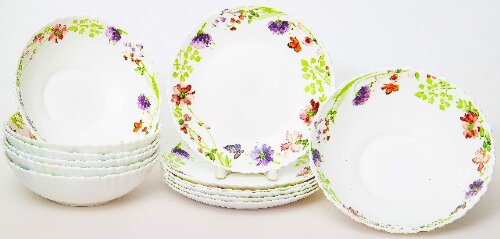 131-21024 (в уп.4наб.) - Набор столовый 13пр. &quot;Акв [01093709] 131-21024 (в уп.4наб.) - Набор столовый 13пр. "Акварель" (6 мелк.тарелок 190мм + 6 салатников 178мм 700мл + салатник 200мм 950мл.), подарочная упаковка.