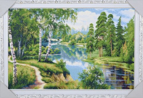 40*60 25Б "Лесная речка" Картина гобелен белая рам [01111865] 40*60 25Б "Лесная речка" Картина гобелен белая рамка