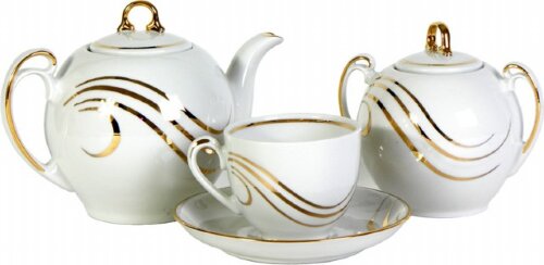 Д9с0253ф34 (в кор.1наб.) - Сервиз чайный 14пр. ф.&quot; [01031512] Д9с0253ф34 (в кор.1наб.) - Сервиз чайный 14пр. ф."Гармония" Рис.№2075 "Золотая волна" (Чайник 700см3 - 1шт, сахарница 450см3 - 1шт, чашка чайная 200см3 - 6шт, блюдце чайное 140мм - 6шт, крышка чайника 700см3 - 1шт, крышка сахарницы 450см3 - 1шт.)