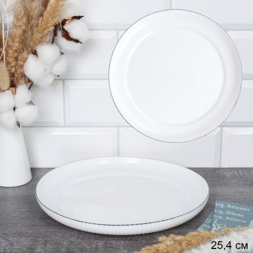 751485 (в уп.4наб.) - Тарелка обеденная 254мм, наб [01111213] 751485 (в уп.4наб.) - Тарелка обеденная 254мм, набор 6шт. Вертикаль, серая линия /GR-DKP-100/, материал: стеклокерамика.