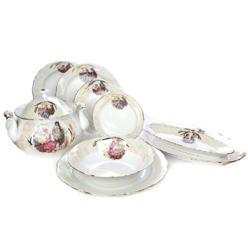 08253 (в уп.1наб.) - Сервиз столовый 29предм. Аппе [01097264] 08253 (в уп.1наб.) - Сервиз столовый 29предм. Аппетитный "Перламутровый" ( Тарелка диам 175 мм - 6шт, тарелка диам - 200мм - 6шт, тарелка мелкая диам 240мм - 6шт, тарелка глубокая диам 240мм - 6шт, блюдо круглое диам 300мм - 1шт, блюдо овальное диам 350мм - 1шт, салатник емк 1200мл - 1шт, селёдочница диам 300мм - 1шт, супница емк 3000мл - 1шт. (фарфор)