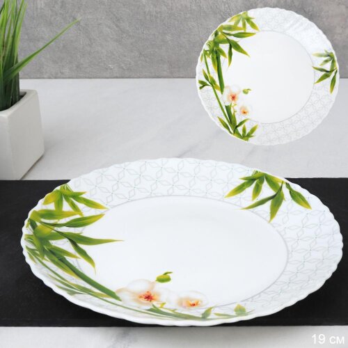 740052 (в уп.12наб.) - Тарелка 190мм, набор 6шт. / [01111036] 740052 (в уп.12наб.) - Тарелка 190мм, набор 6шт. / LHP-75 (6773) / Бамбук с орхидеей, материал: стеклокерамика.