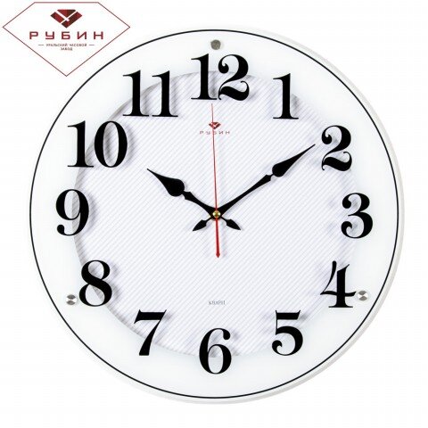 4040-1241W бел. (в кор.5шт.) - Часы настенные круг [01078304] 4040-1241W бел. (в кор.5шт.) - Часы настенные кругл."Классика в полоску" "Рубин", размер: диаметр 39см., материал: пластик, стекло, кварцевый механизм, плавный ход