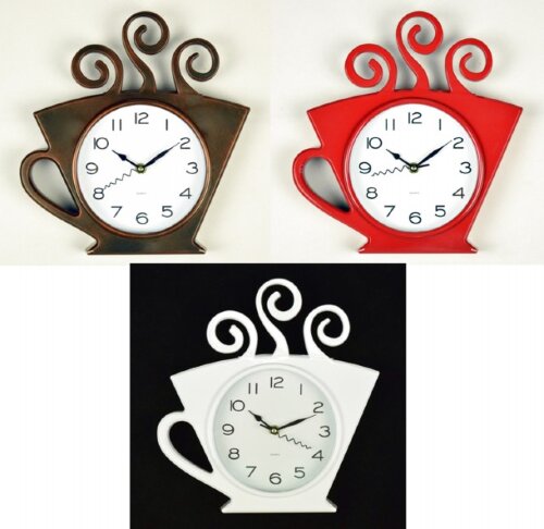 МС1101 MIX (в кор.6шт.) - Часы настенные"Кружка", [01086819] МС1101 MIX (в кор.6шт.) - Часы настенные"Кружка", 3 цвета (белый, красный, бронзовый), размер: 32,6х28,8х4см., материал: пластик, стекло, кварцевый бесшумный механизм с плавным ходом.