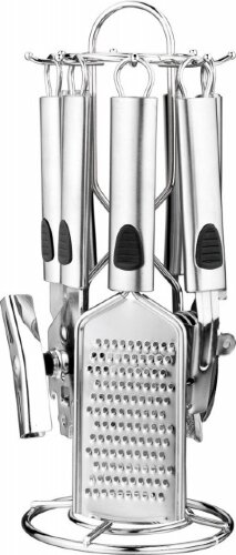 BK-3253 (в кор.12наб.) - Кухонный набор 8пр.: откр [01088456] BK-3253 (в кор.12наб.) - Кухонный набор 8пр.: открывалка, нож для чистки овощей,  нож для пиццы, точилка для ножей, терка, ложка для мороженого, ситечко, подставка.Зеркальная поверхность. Состав: нерж. сталь.