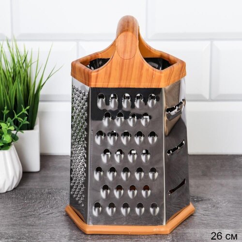 726483 (в уп.72шт.) - Терка 6 граней, 23см, цвет д [01110984] 726483 (в уп.72шт.) - Терка 6 граней, 23см, цвет дерева / DE-795/, материал: металл, пластик.