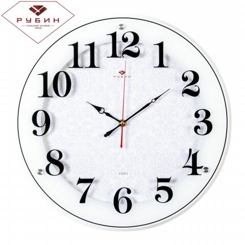4040-1243W бел. (в кор.5шт.) - Часы настенные круг [01076591] 4040-1243W бел. (в кор.5шт.) - Часы настенные круглые"Рубин", размер: диаметр 39см, материал: пластик, стекло, кварцевый механизм, плавный ход