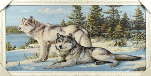 60*120 58 Белая рамка "Волки" Картина гобелен [01086935] 60*120 58 Белая рамка "Волки" Картина гобелен