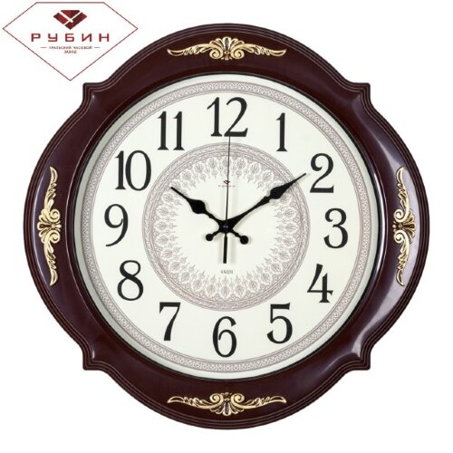 3930-004 (в кор.5шт.) - Часы настенные &quot;Кружево&quot; &quot; [01088049] 3930-004 (в кор.5шт.) - Часы настенные "Кружево" "Рубин", корпус коричневый с золотым узором, размер: 40х40см, материал: пластик, стекло, металл, часовой механизм кварцевый, плавный ход.
