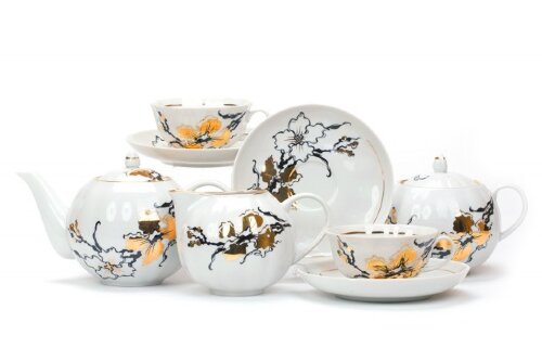 2602С (в уп.1наб.) - Чайный сервиз 15пр. Тюльпан " [01095288] 2602С (в уп.1наб.) - Чайный сервиз 15пр. Тюльпан "Сакура" на 6 персон: Чайник 750мл - 1шт, сахарница 600мл - 1шт, сливочник 500мл - 1шт, чашка чайная 220мл - 6шт, блюдце диам 150мм - 6шт.