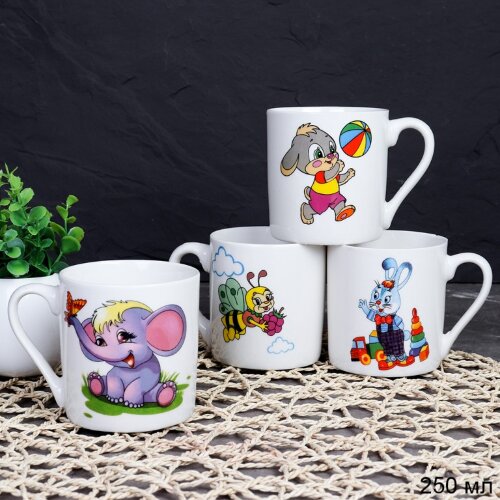 708874 (в уп.12/96шт.) - Кружка 250мл. Детство / D [01104996] 708874 (в уп.12/96шт.) - Кружка 250мл. Детство / DV-748 / 4 вида, материал: керамика.