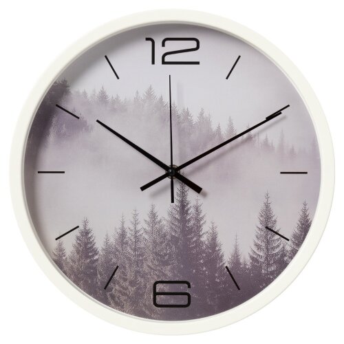 3027-023 (в кор.10шт.) -  Часы настенные круг d=30 [01110387] 3027-023 (в кор.10шт.) -  Часы настенные круг d=30см, корпус белый " Лес"