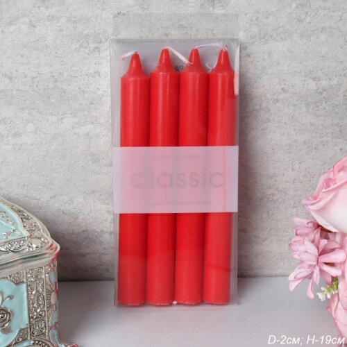 726502 (в уп.48шт.) - Свеча стержень, набор 4шт, 1 [01107379] 726502 (в уп.48шт.) - Свеча стержень, набор 4шт, 19см. / ZHR-040 / красные, материал: парафин.