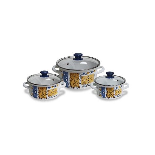 515662-РСВ (в уп.1наб.) - Набор из 3-х кастрюль со [01106851] 515662-РСВ (в уп.1наб.) - Набор из 3-х кастрюль со стекл.крышками (1,5л, 2,3л, 3л.) "ЭТНО УЗОР-1-ЭКСТРА" пр-во ООО "КМК", материал: эмалированная сталь.