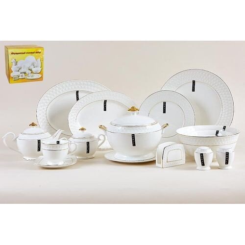 217468-РСВ (в уп.1наб.) - Набор столовый 49пр. ф.к [01108279] 217468-РСВ (в уп.1наб.) - Набор столовый 49пр. ф.круг. СРТ0262-А Снежная королева/з, 6/49. (Чайная пара 280мл - 6шт, сахарница с ручками 500мл - 1шт, чайник заварочный 1000мл - 1шт, тарелка десертная 21см - 6шт, тарелка подставочная 23см - 6шт, салатник 15см - 6 шт, салатник 18см - 6шт, салатник 23см - 1шт, блюдо круглое 31см - 1шт, блюдо овальное 31см - 1шт, блюдо овальное 36см - 1шт, супник 2500мл - 1шт, набор для специй 1/2 - 1шт, подставка для салфеток 10см - 1шт.), материал: керамика.