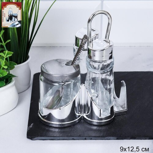 726824 (в уп.60шт.) - Набор для специй 4пр. на под [01105810] 726824 (в уп.60шт.) - Набор для специй 4пр. на подставке /пластик/ A-824 /, размер: 9х12,5см, материал: стекло, пластик.