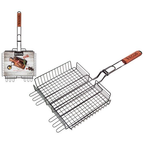 441569-РСВ (в уп.1шт.) - Решетка для барбекю ECOS- [01109520] 441569-РСВ (в уп.1шт.) - Решетка для барбекю ECOS-22139W глубокая с антипригарным покрытием, размер: 31x24x5см арт.999660, материал: сталь с антипригарным покрытием, ручка из древесины.