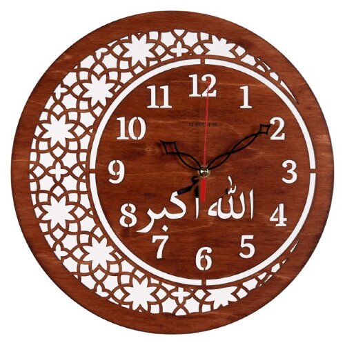 3511-001 (10) Часы настенные интерьерные  из дерев [01107593] 3511-001 (10) Часы настенные интерьерные  из дерева, d-35, открытая стрелка, "Мусульманские" Рубин