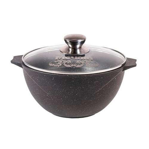 455925-РСВ (в уп.1шт.) - Казан со стеклянной крышк [01108997] 455925-РСВ (в уп.1шт.) - Казан со стеклянной крышкой для плова 10л. АП Гранит black арт.510802, материал: литой чугун.