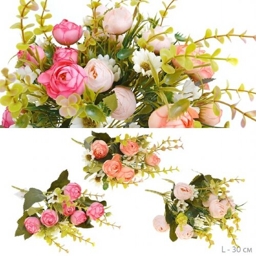 649284 (в уп.150/600шт.) - Цветок искусственный Бу [01094523] 649284 (в уп.150/600шт.) - Цветок искусственный Букет роз, /WH-37/, размер: L=30см, материал: пластик.